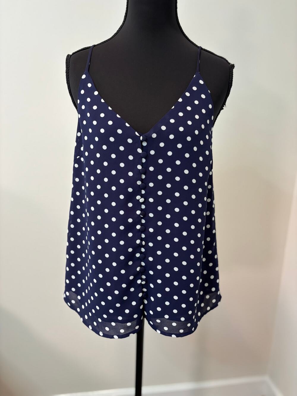 Sophie Rue Leisha Cami in Navy with White Polka Dots and Button Front